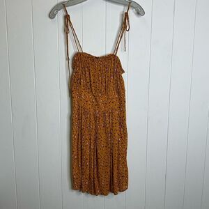Aeropostale Women XS Orange White Floral Ruched Mini Summer Dress Spaghetti Stra